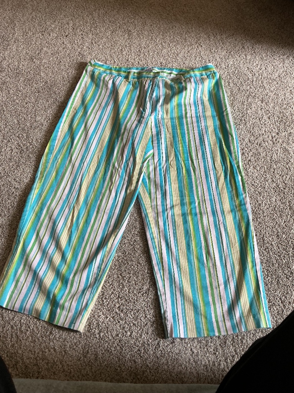 George Turquoise & lime striped capris Sz 14